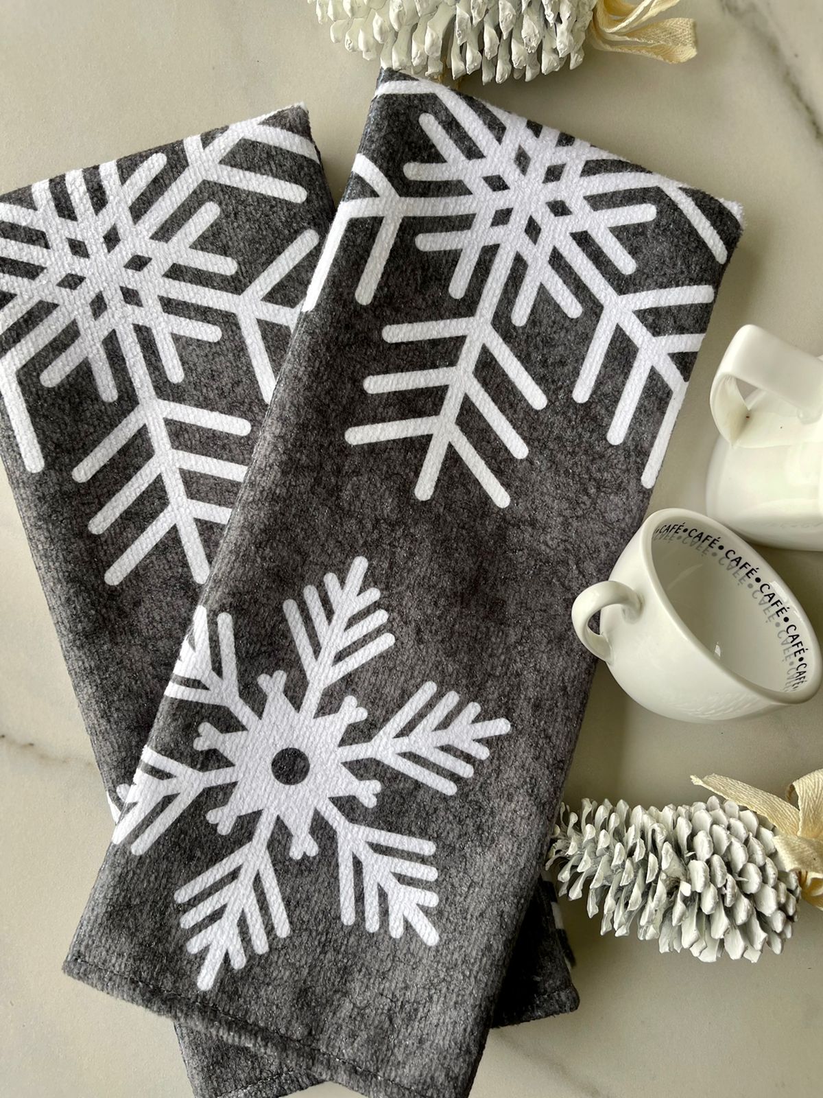 2TCN-COPOGRIS Toalla de cocina navidad copos gris (set de 2)