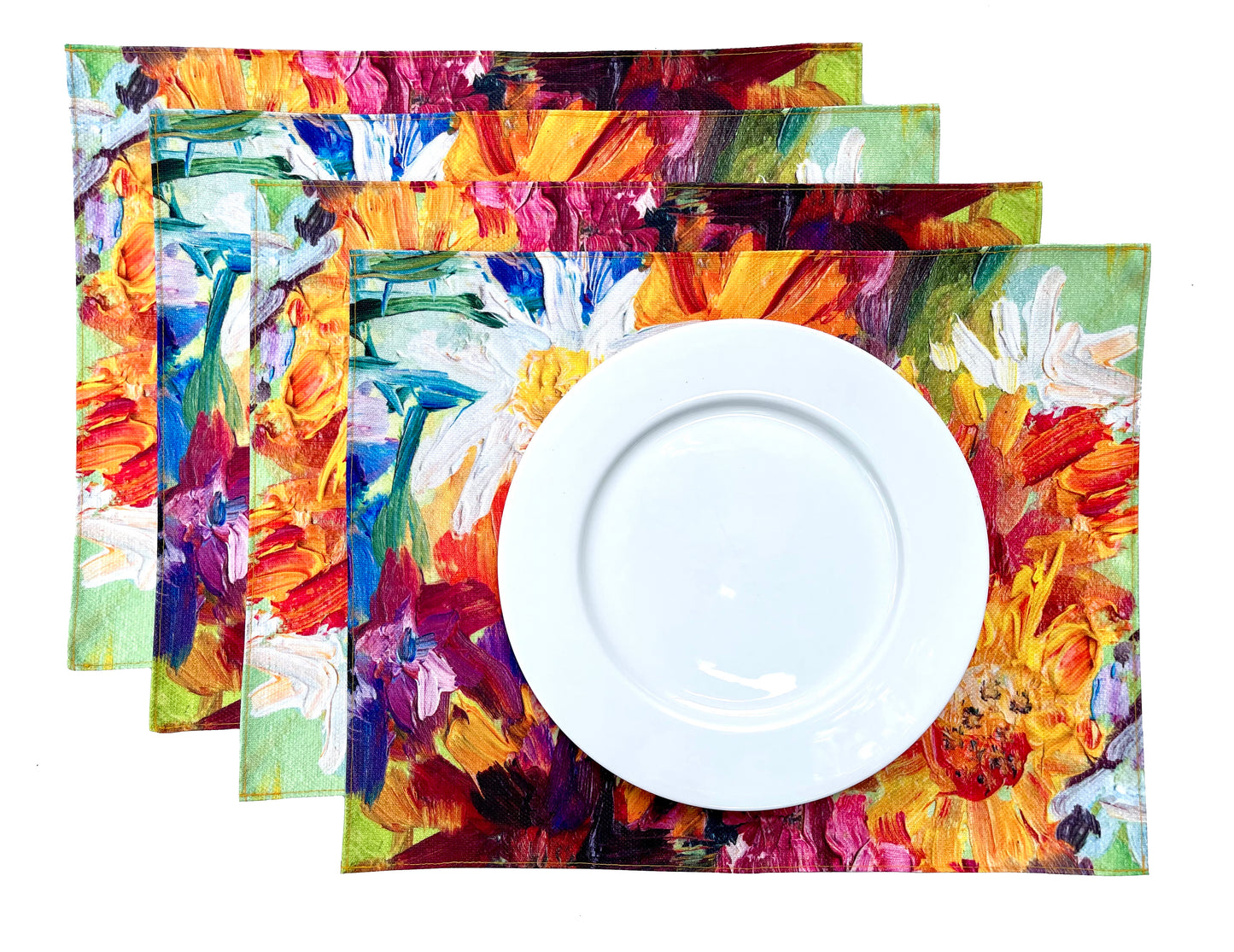 MRECT-FLOR: Mantel individual tela Flores (set de 4)