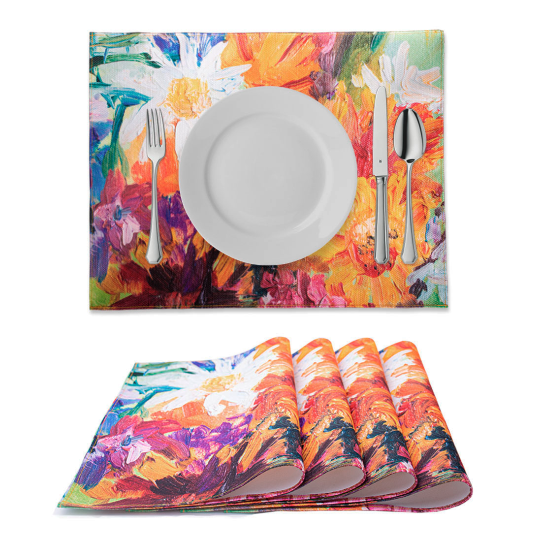 MRECT-FLOR: Mantel individual tela Flores (set de 4)