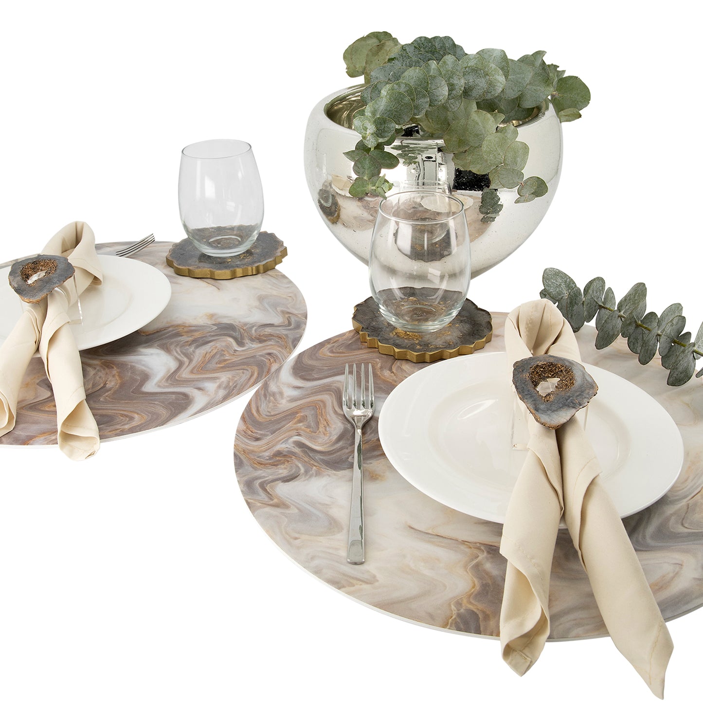 MR-MBEIGE: Mantel individual redondo PVC Mármol beige