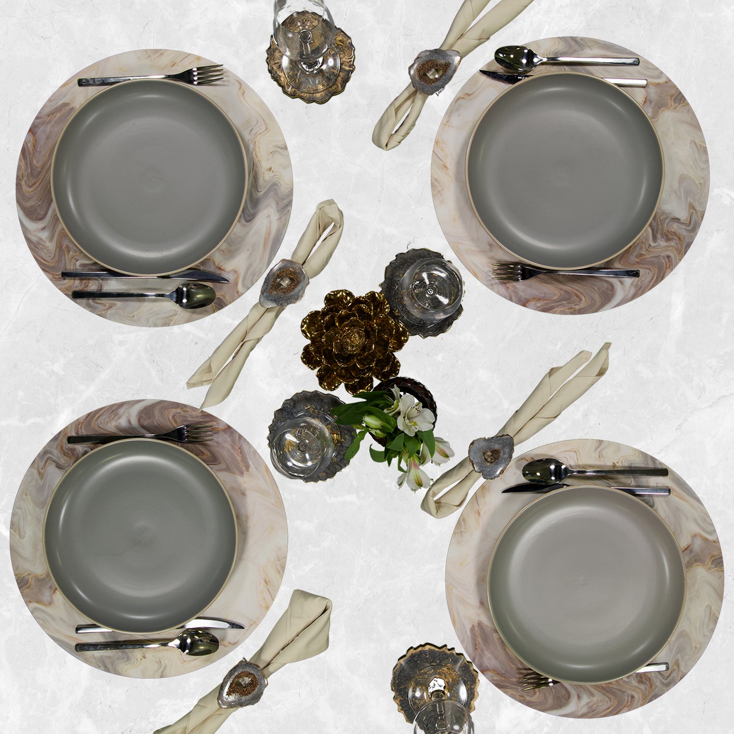 MR-MBEIGE: Mantel individual redondo PVC Mármol beige