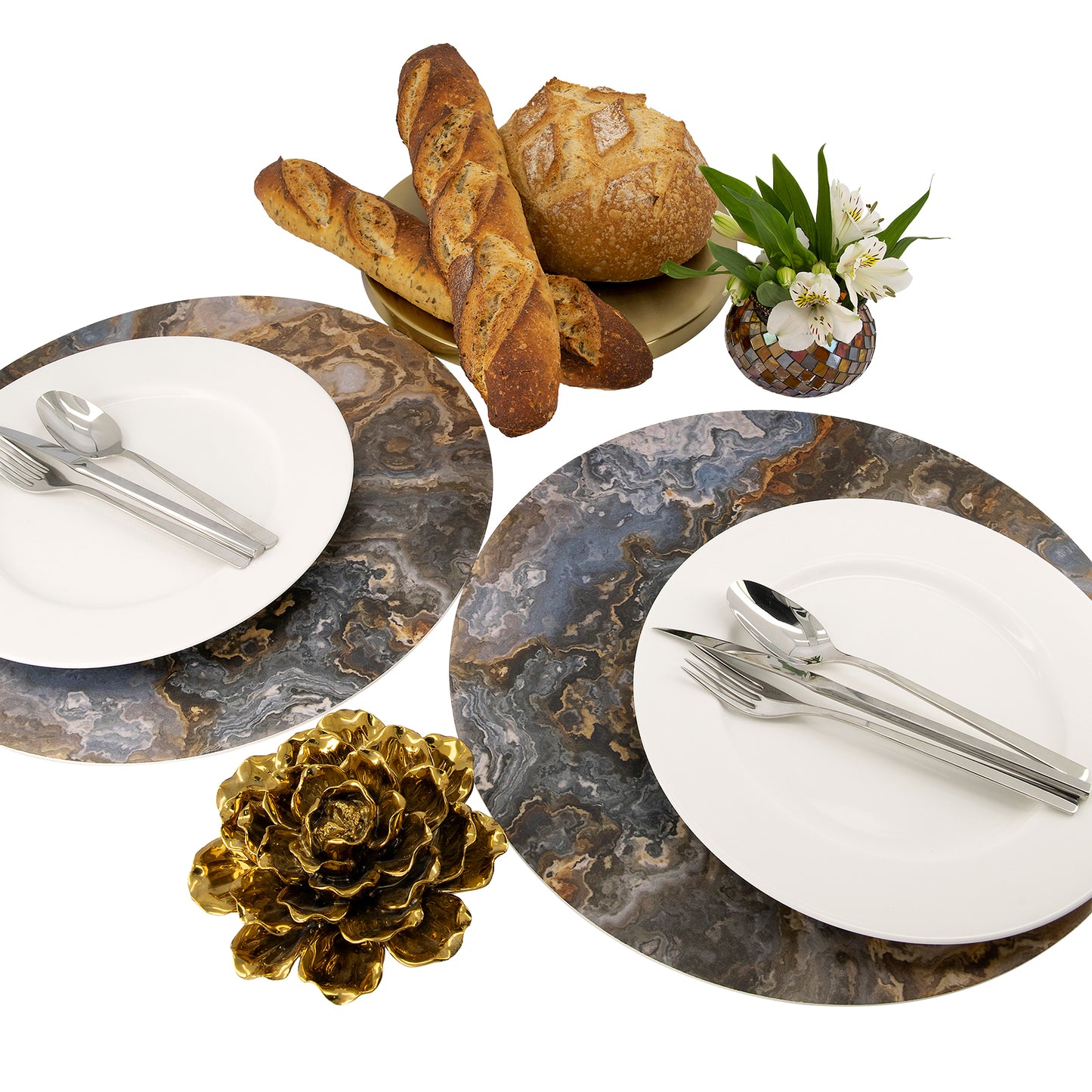 MR-MCAFE: Mantel individual redondo PVC Mármol café