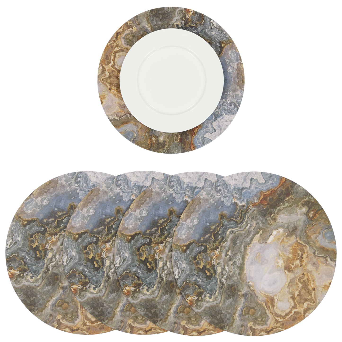 MR-MCAFE: Mantel individual redondo PVC Mármol café