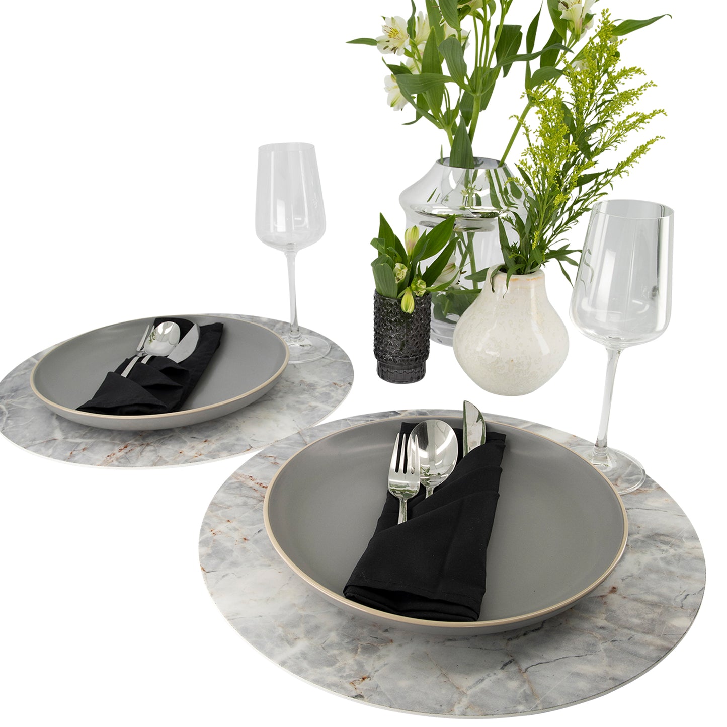 MR-MGRIS: Mantel individual redondo PVC Mármol gris