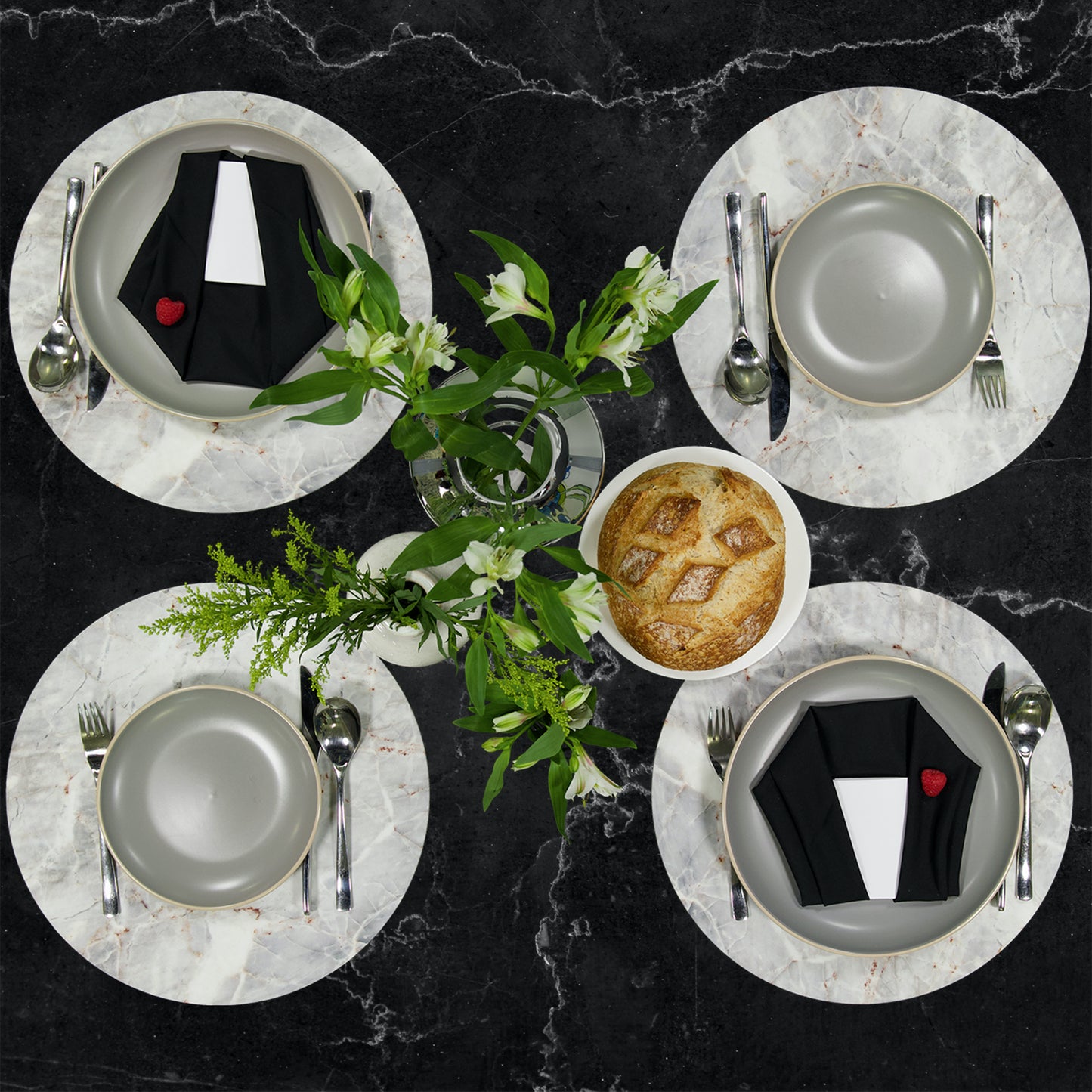 MR-MGRIS: Mantel individual redondo PVC Mármol gris