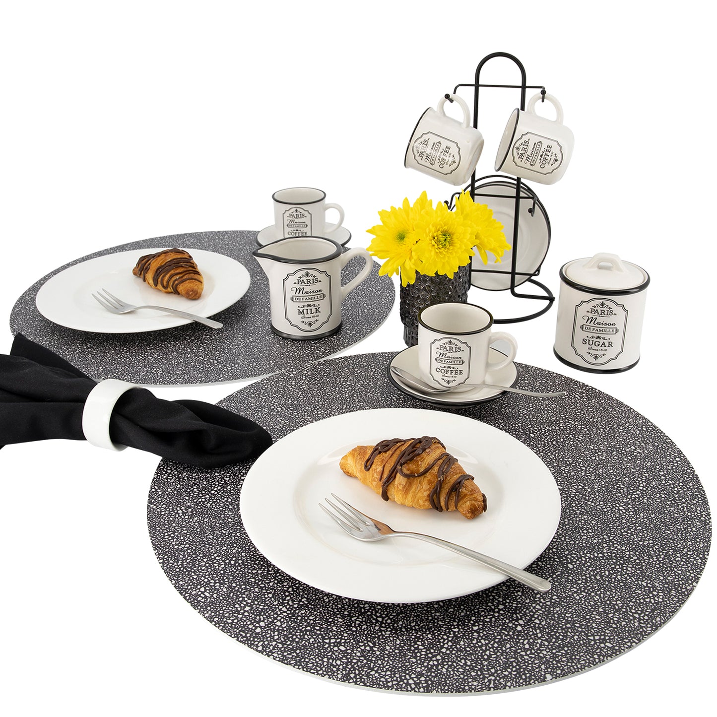 MR-TERRN: Mantel individual redondo PVC Terrazo negro