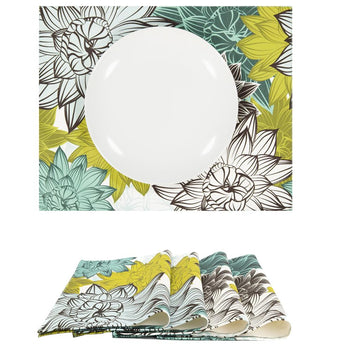 MRECT-FLOCYV: Mantel individual tela Flores verde (set de 4)