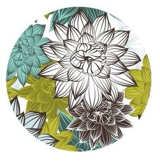MR-FLOCYV: Mantel individual redondo PVC Flores cafe y verde