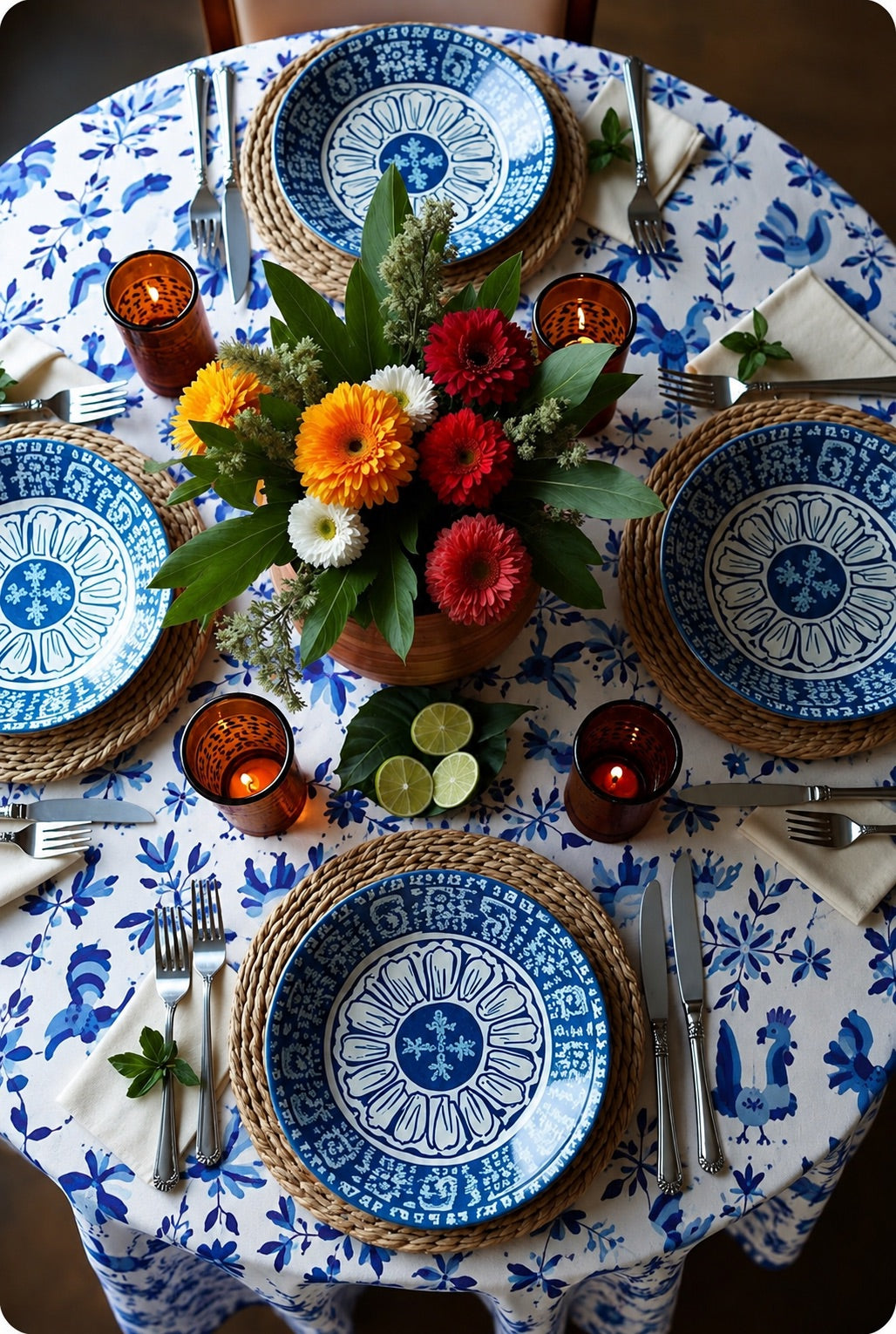 MREXT-MEXA: Mantel redondo Mexicano azul (1.70cm)