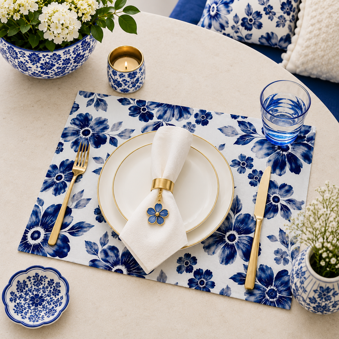 IRECV-FLOAZUL TEJIDO DE VINIL RECTANGULAR Floreado azul
