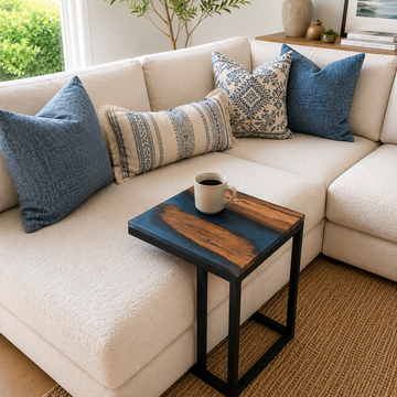 Mesa de grapa para sillón azul