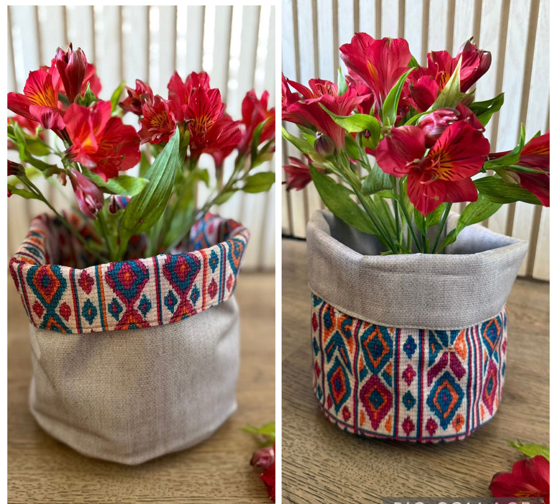 Canasta redonda mexicano grecas ( reversible )