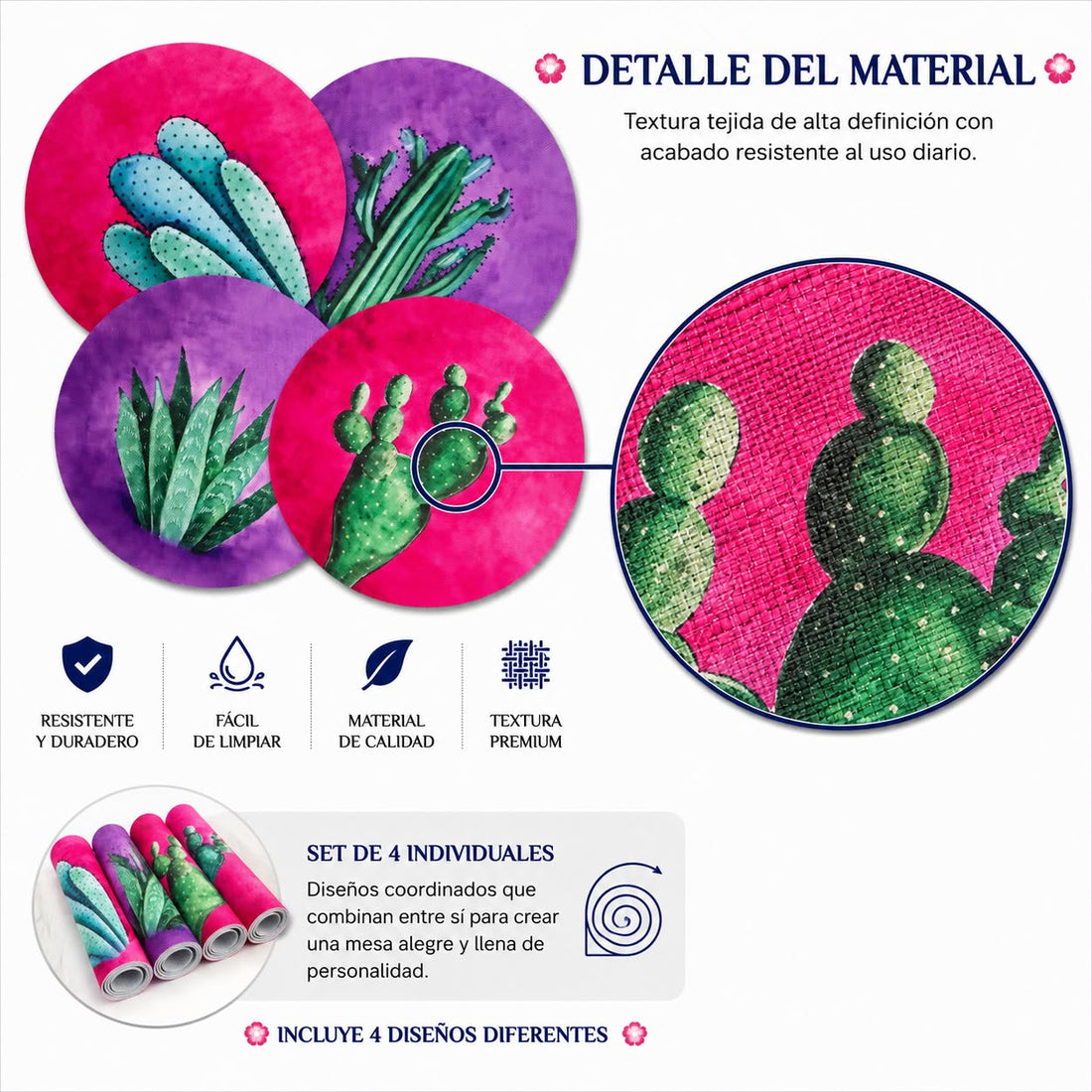4IRV-CAC TEJIDO DE VINIL REDONDO set de 4 cactus (SET DE 4)