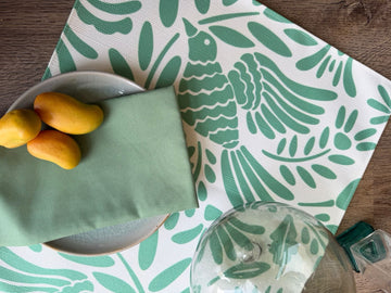 MRECT-AVEMENTA: Mantel individual tela aves menta (set de 4)