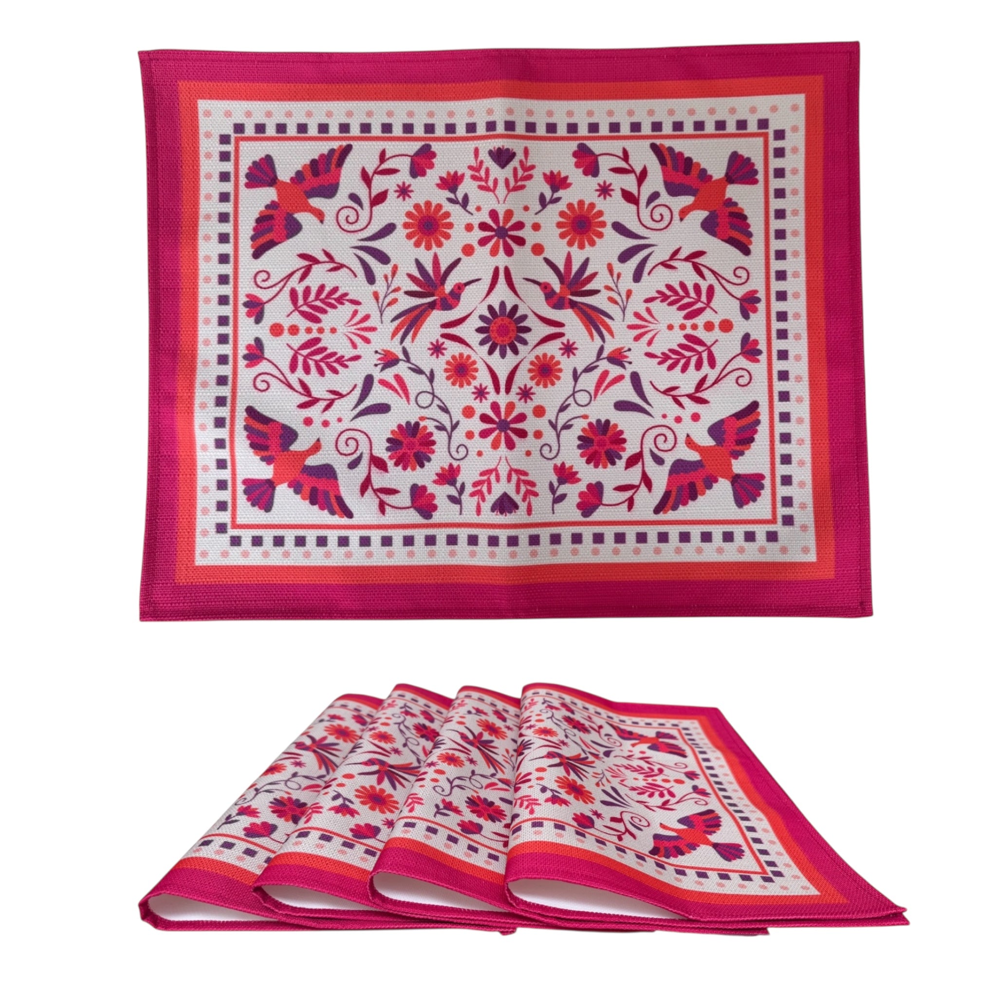 4MRECT-MEXROSA: Individuales tela mexicano rosa (set de 4)