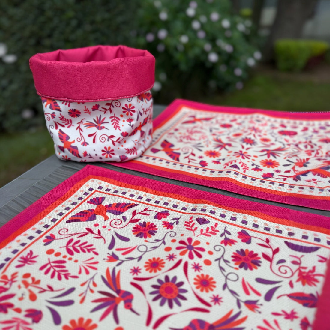 4MRECT-MEXROSA: Individuales tela mexicano rosa (set de 4)
