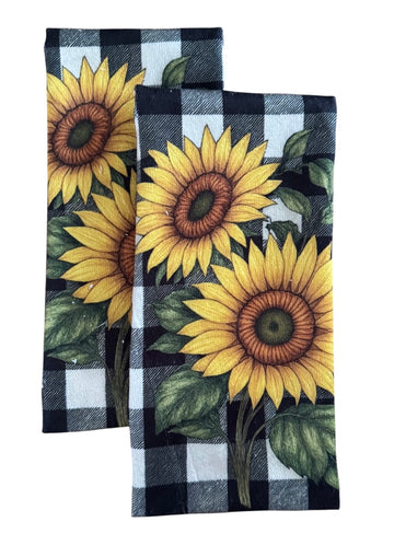 2TC-GIRA Set de 2 toallas de cocina y baño diseño girasol