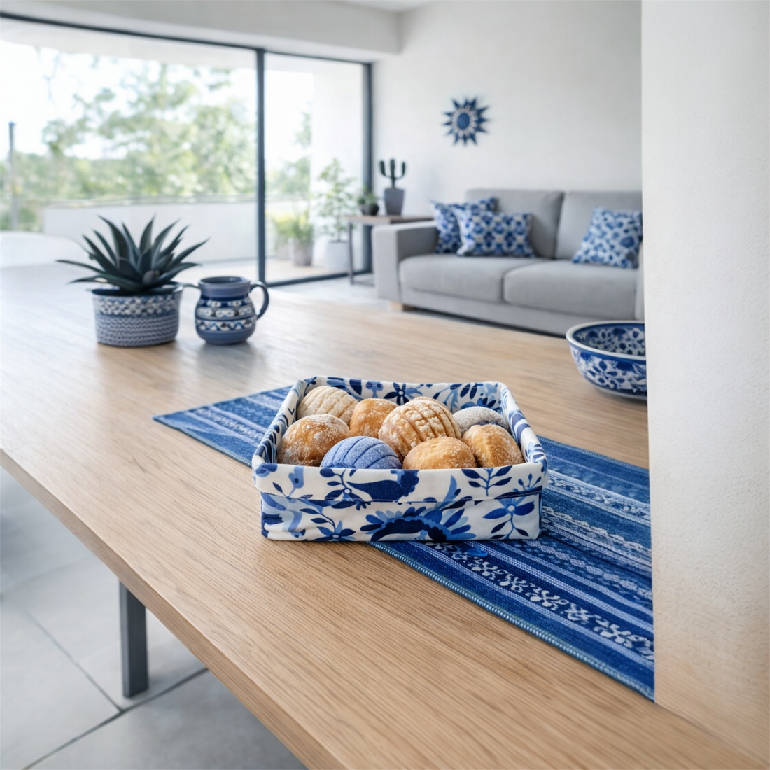 Canasta rectangular mexicano azul