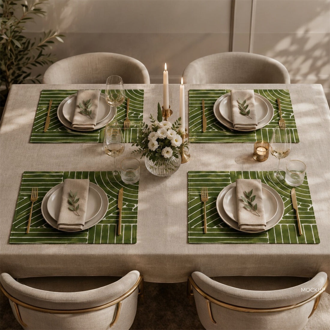 MRECT-VERDEATE: Mantel individual tela verde atelier (set de 4)