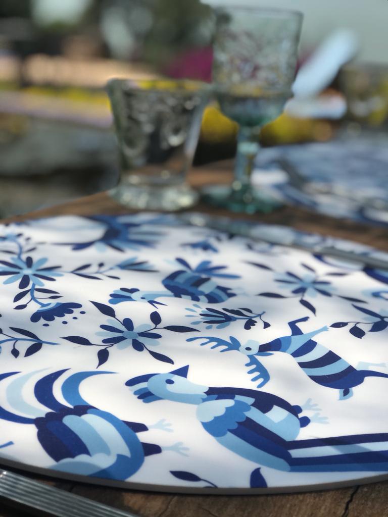 MR-MEXA: Mantel individual redondo PVC Mexicano azul
