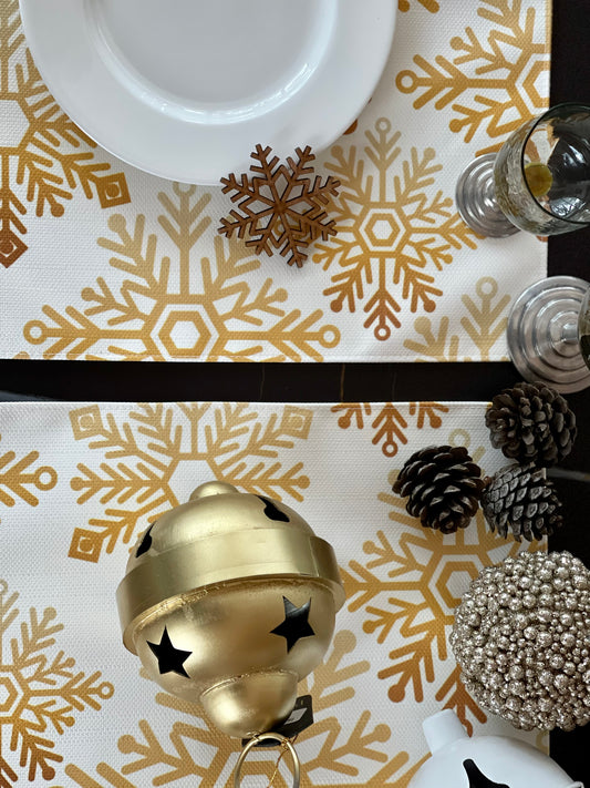 CMN-COPDOR Camino de mesa navidad copos dorados