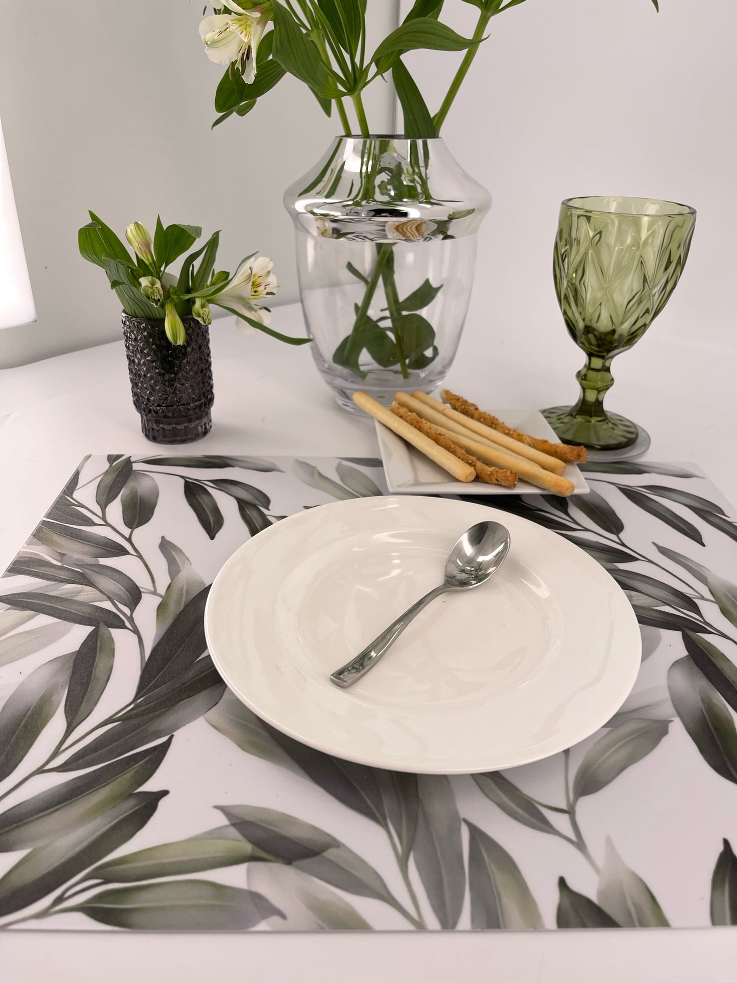 MREC-HOJAS: Mantel Individual rectangular PVC Hojas verdes