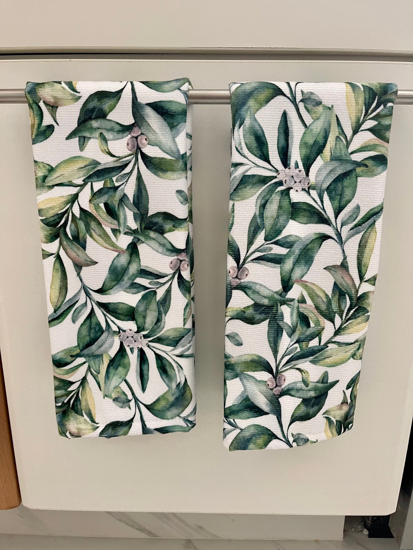 2TC-HOJAS Set de 2 toallas de cocina y baño hojas