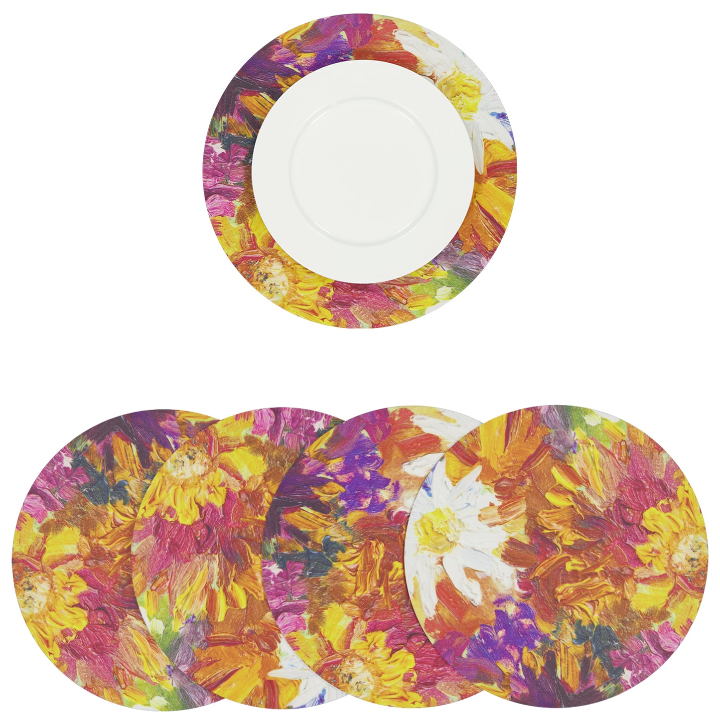 MR-FLOR: Mantel individual redondo PVC Flores