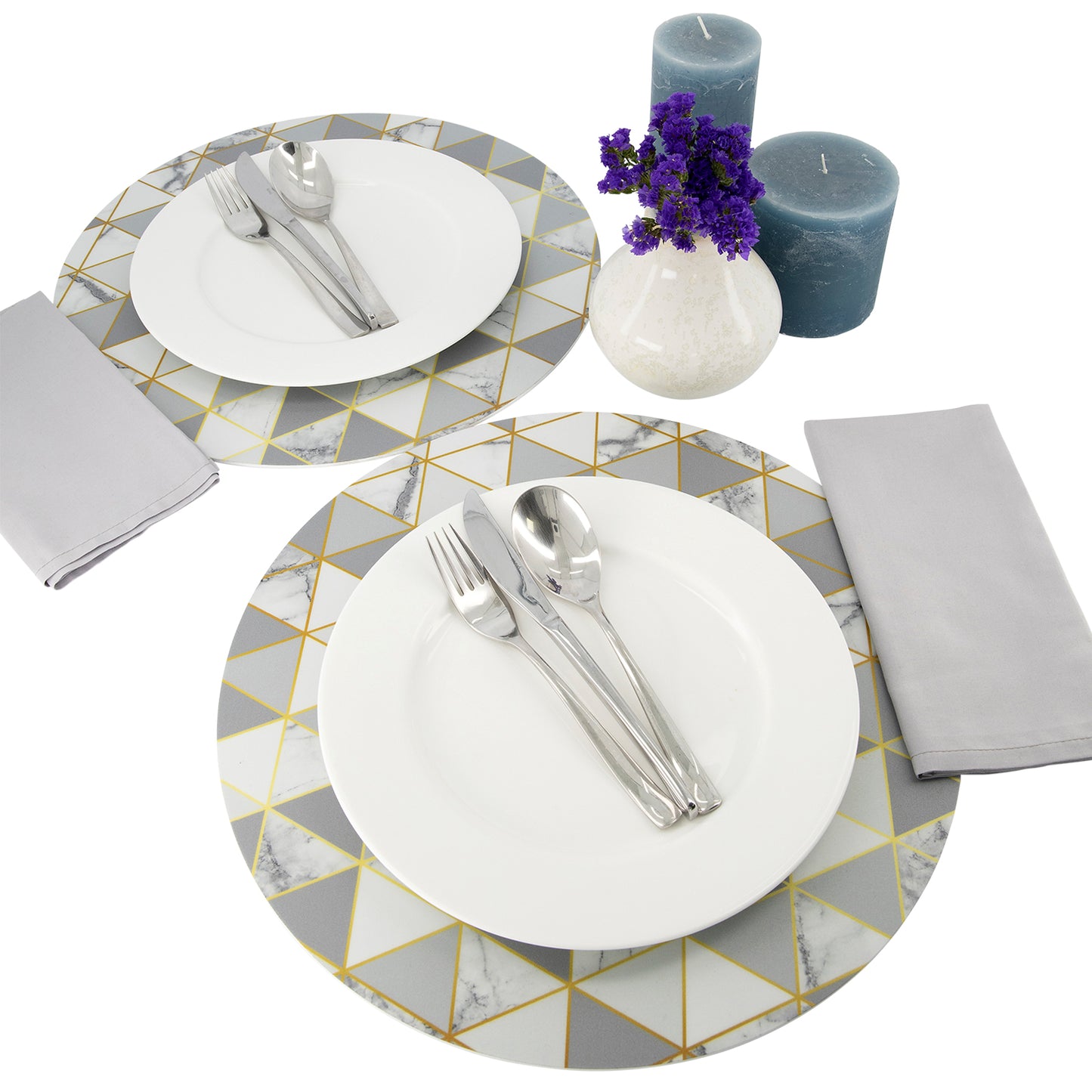 MR-GEOGRIS: Mantel individual redondo PVC Geométrico gris