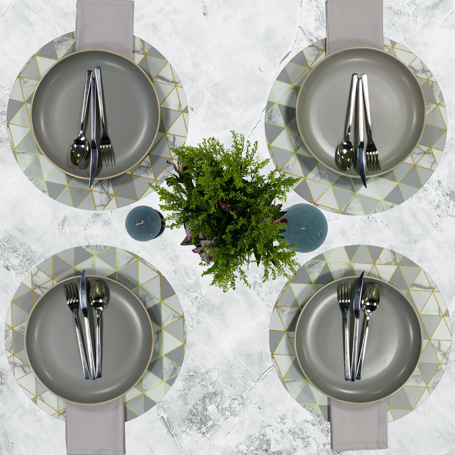 MR-GEOGRIS: Mantel individual redondo PVC Geométrico gris