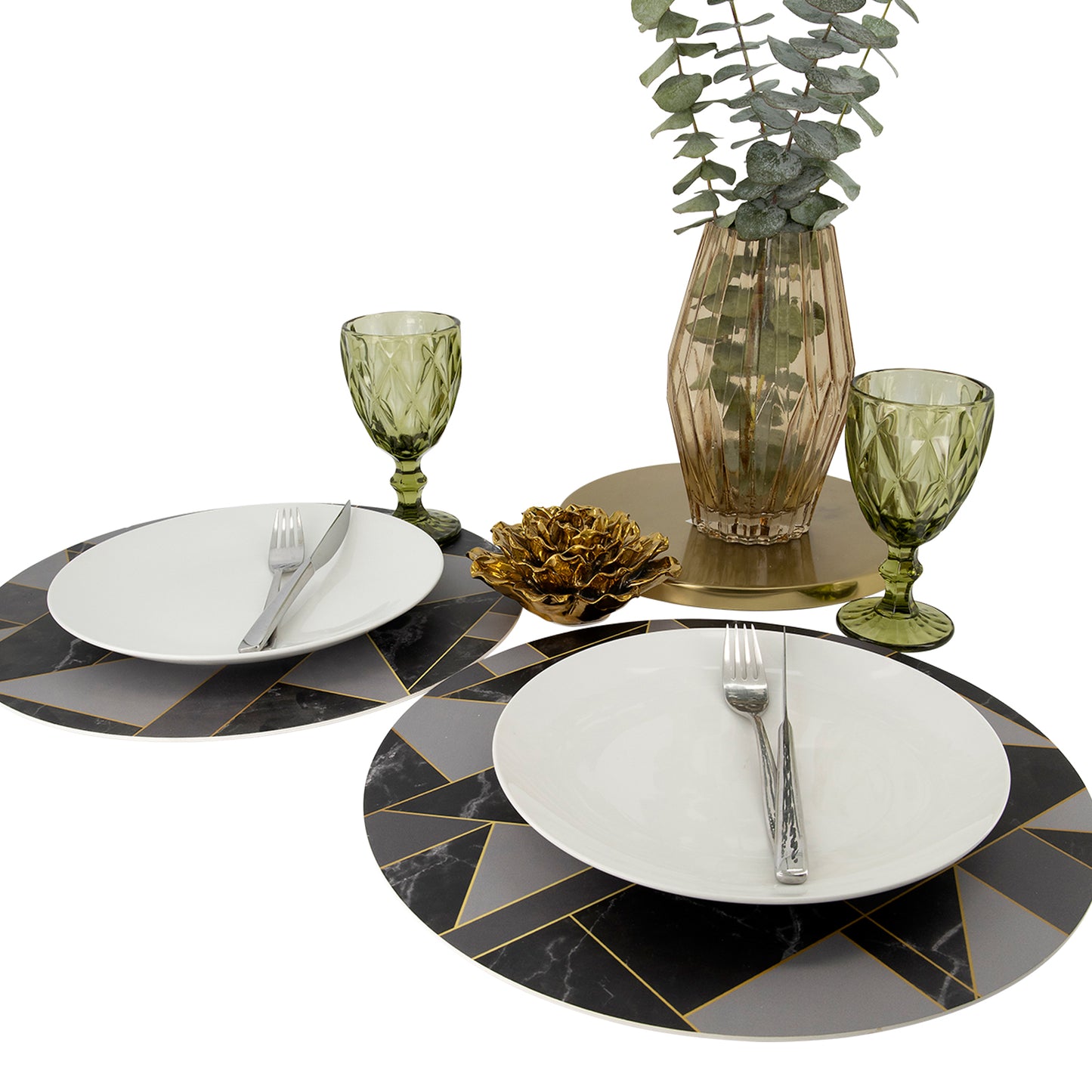 MR-GEONEGRO: Mantel individual redondo PVC Geométrico negro
