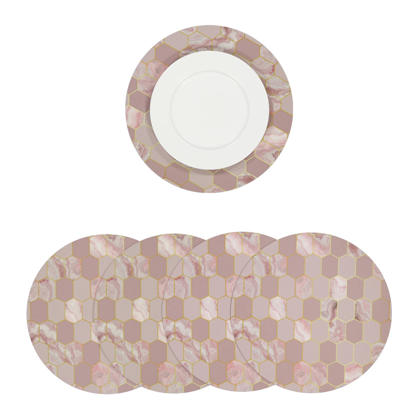MR-GEOROSA: Mantel individual redondo PVC Geométrico rosa