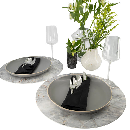 MR-MGRIS: Mantel individual redondo PVC Mármol gris