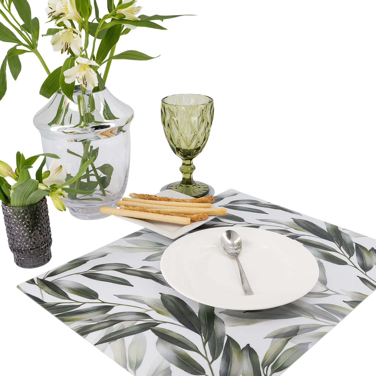 MREC-HOJAS: Mantel Individual rectangular PVC Hojas verdes