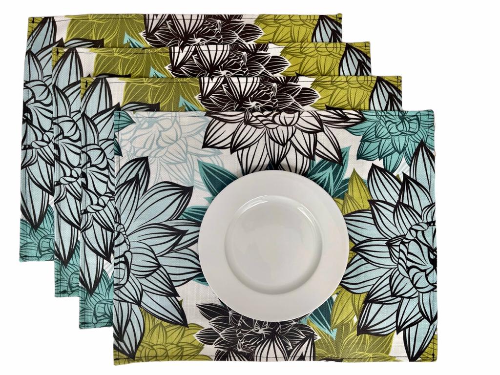 MRECT-FLOCYV: Mantel individual tela Flores verde (set de 4)