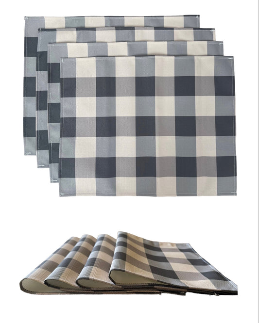 MRECT-CUAGRI: Mantel individual tela cuadros grises (set de 4)