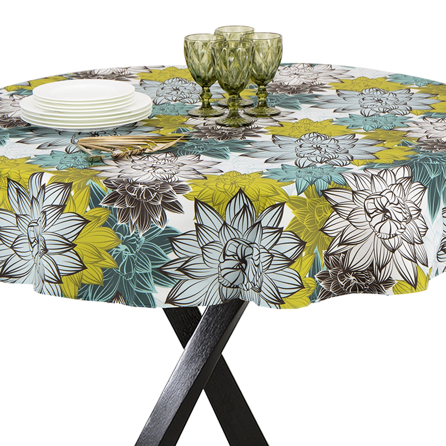 MREXT-FLOCYV: Mantel redondo Flores verde