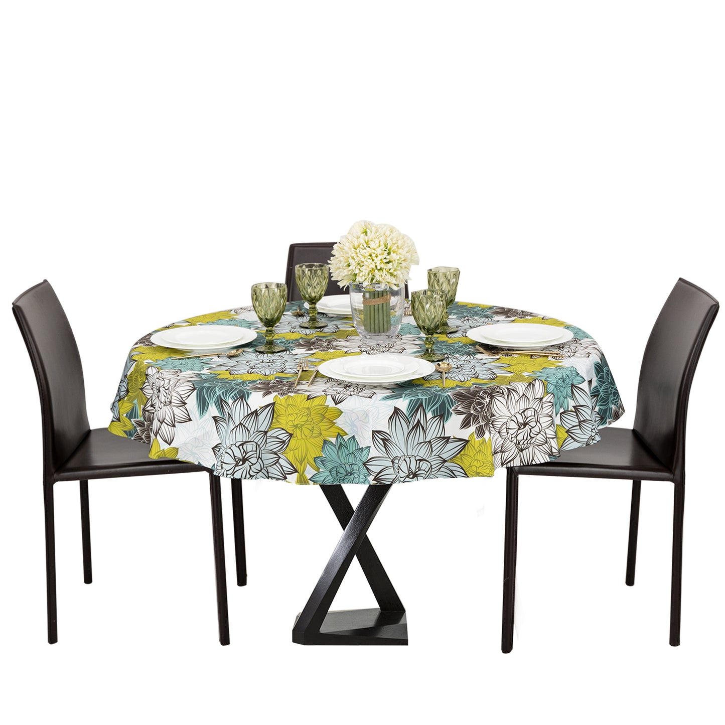 MREXT-FLOCYV: Mantel redondo Flores verde