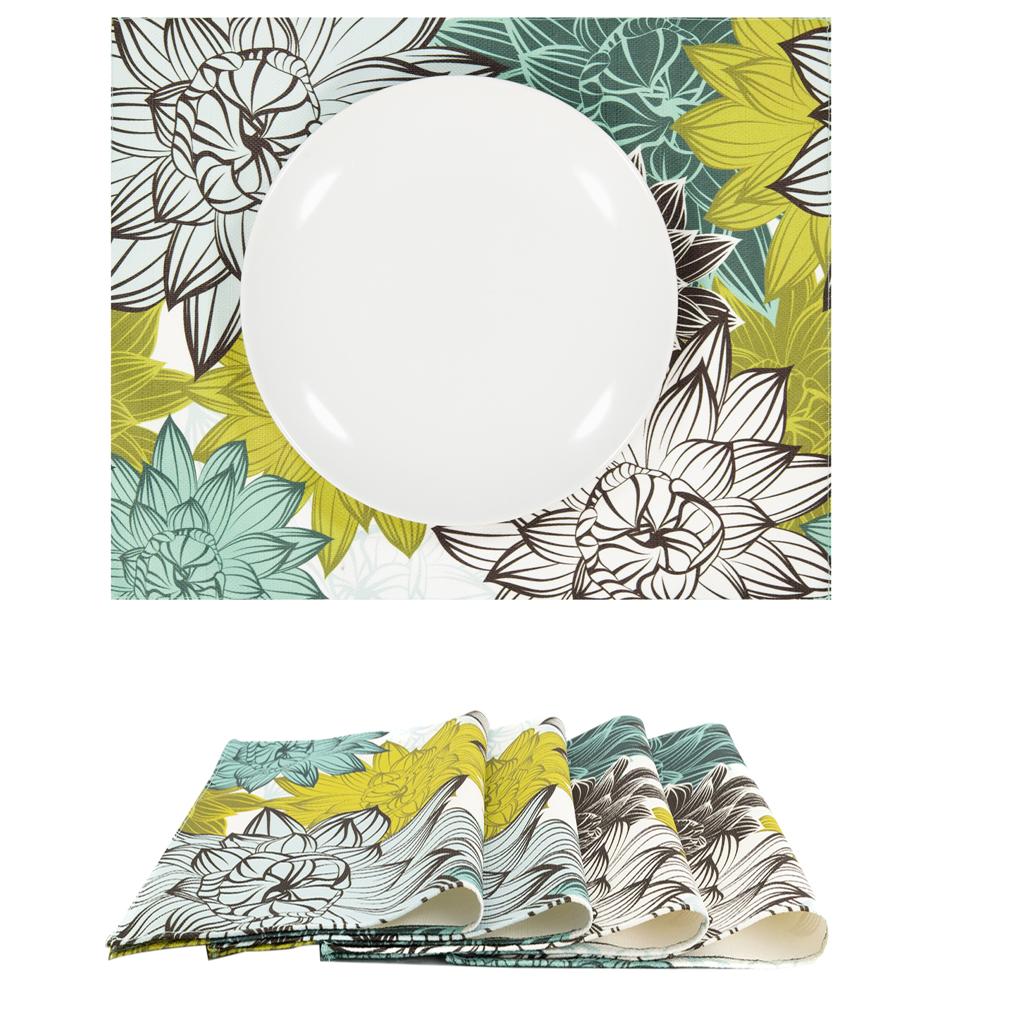 MRECT-FLOCYV: Mantel individual tela Flores verde (set de 4)