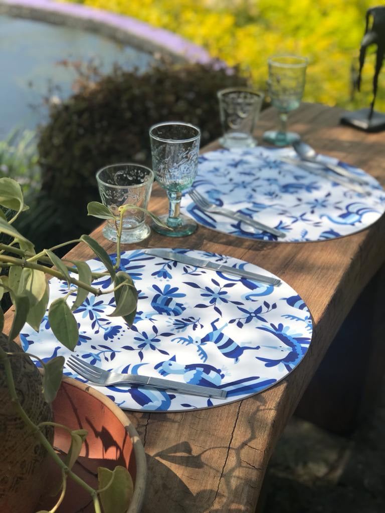 MR-MEXA: Mantel individual redondo PVC Mexicano azul