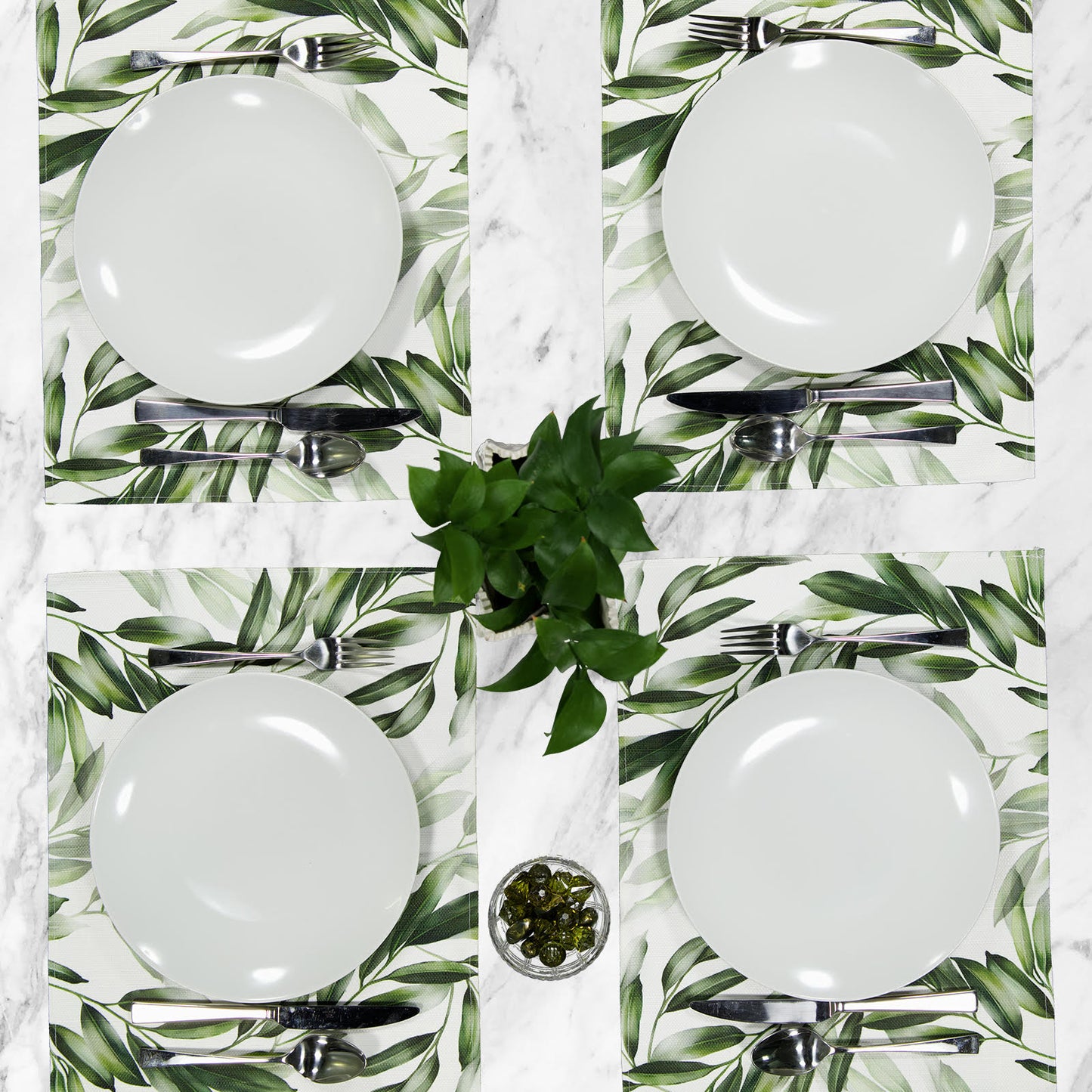 MREC-HOJAS: Mantel Individual rectangular PVC Hojas verdes